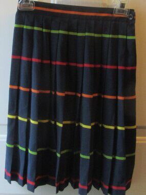 Vintage 90s Pleated Navy with Multi-colored stripes Mini Skirt to Knee Sz 4P